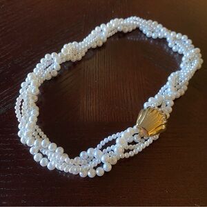 Vintage Multi-Strand Faux Pearl Necklace with Gold Tone Clasp